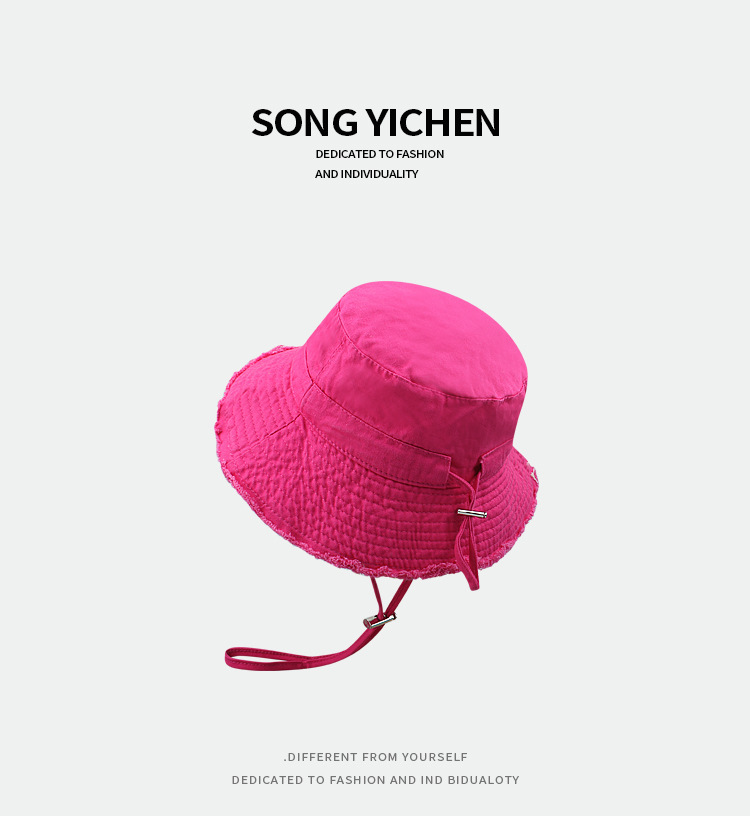 夏季爆款渔夫帽水洗棉大檐时尚潮流度假毛边吊绳遮阳防晒帽详情8