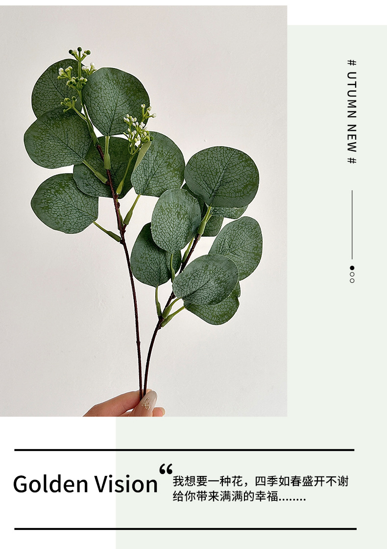 仿真尤加利带果金钱叶苹果叶diy装饰仿真植物跨境亚马逊厂家批发详情7