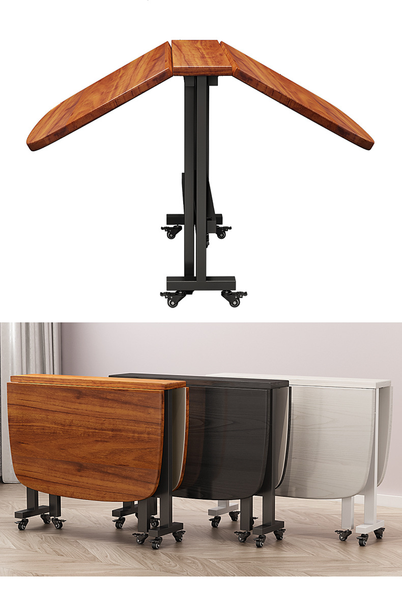 Household three-fold movable folding tables and chairs, small-sized movable folding dining tables and chairs with wheels, simple three-fold tables and chairs pic 11