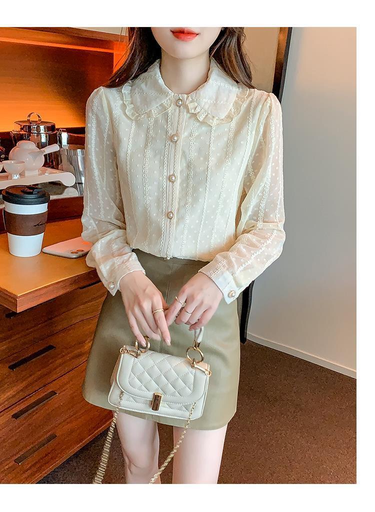 洋气蕾丝雪纺衫女长袖2025秋冬新款加绒加厚打底衫木耳边翻领衬衫详情13