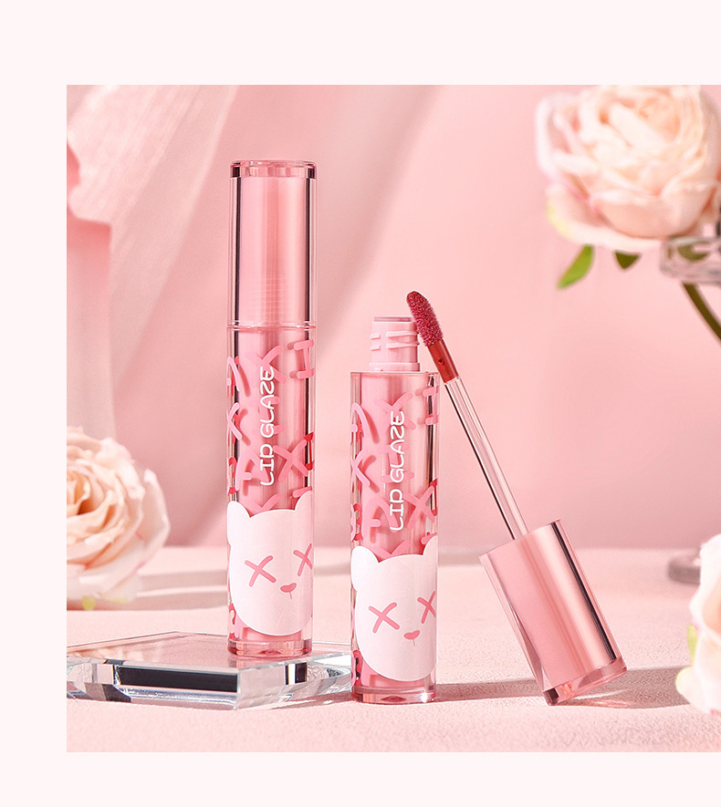 baxi Peach Pink Bear Water Light Mirror Lip Gloss is easy to apply and does not smudge. It is a moisturizing velvet nude pseudo-natural lipstick pic 15