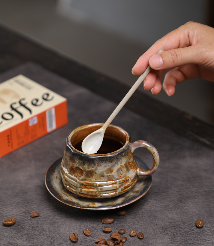 窑变咖啡杯碟套装复古陶瓷杯下午茶卡布奇诺拿铁咖啡杯家用马克杯详情10