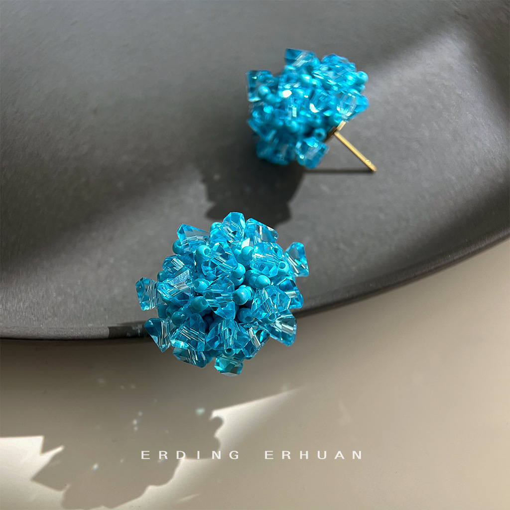 Sweet and fresh blue hydrangea handcrafted designer glass crystal silver needle stud earrings factory earrings for women pic 7
