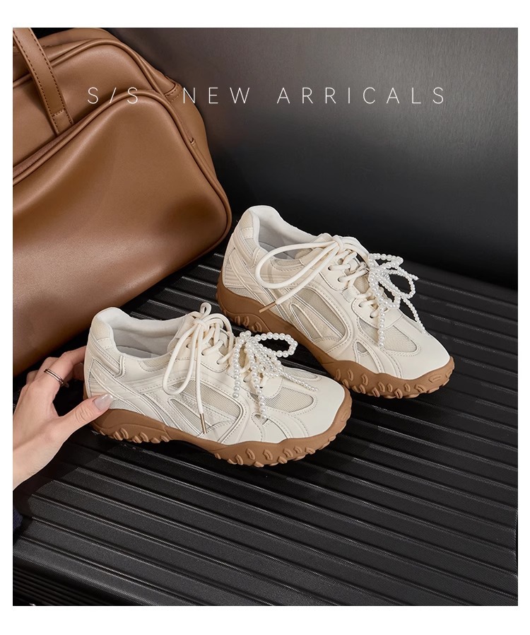 6CM内增高德训鞋女蕾丝珍珠夏新款银色厚底网面休闲运动鞋阿甘鞋详情17