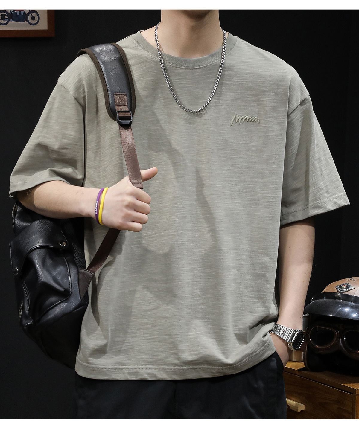 竹节纯棉短袖t恤男士夏季衣服2025新款半袖大码潮牌刺绣休闲体恤详情17