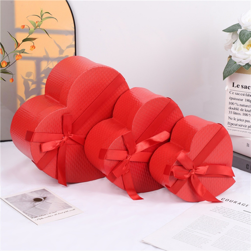 En stock cinta arco caja de embalaje de regalo forma de corazón creativo conjunto de tres piezas san valentín cumpleaños caja de regalo amor pic 12
