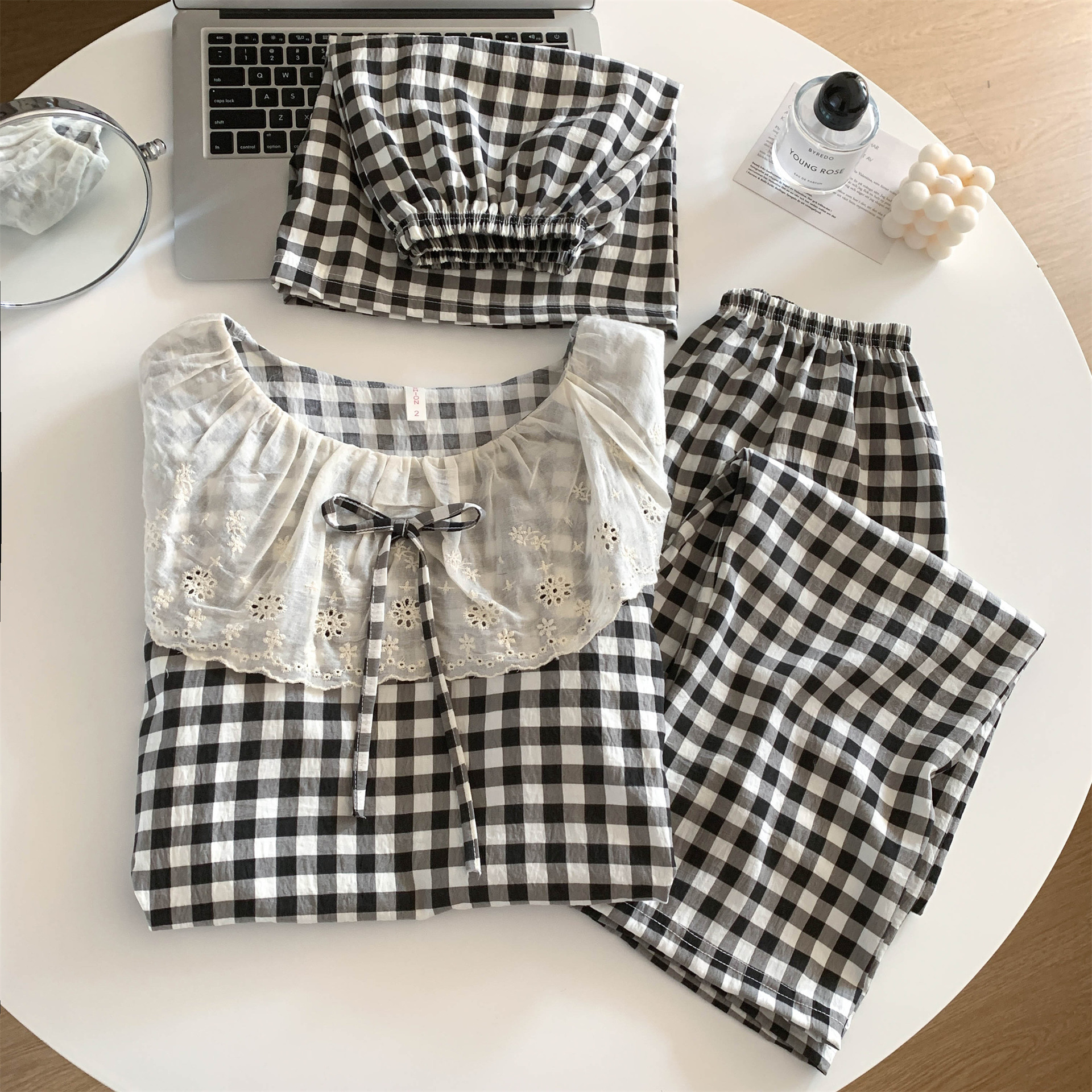 圆领大翻领花边云朵棉睡衣女春秋短袖短裤长裤甜美家居服女套装详情5