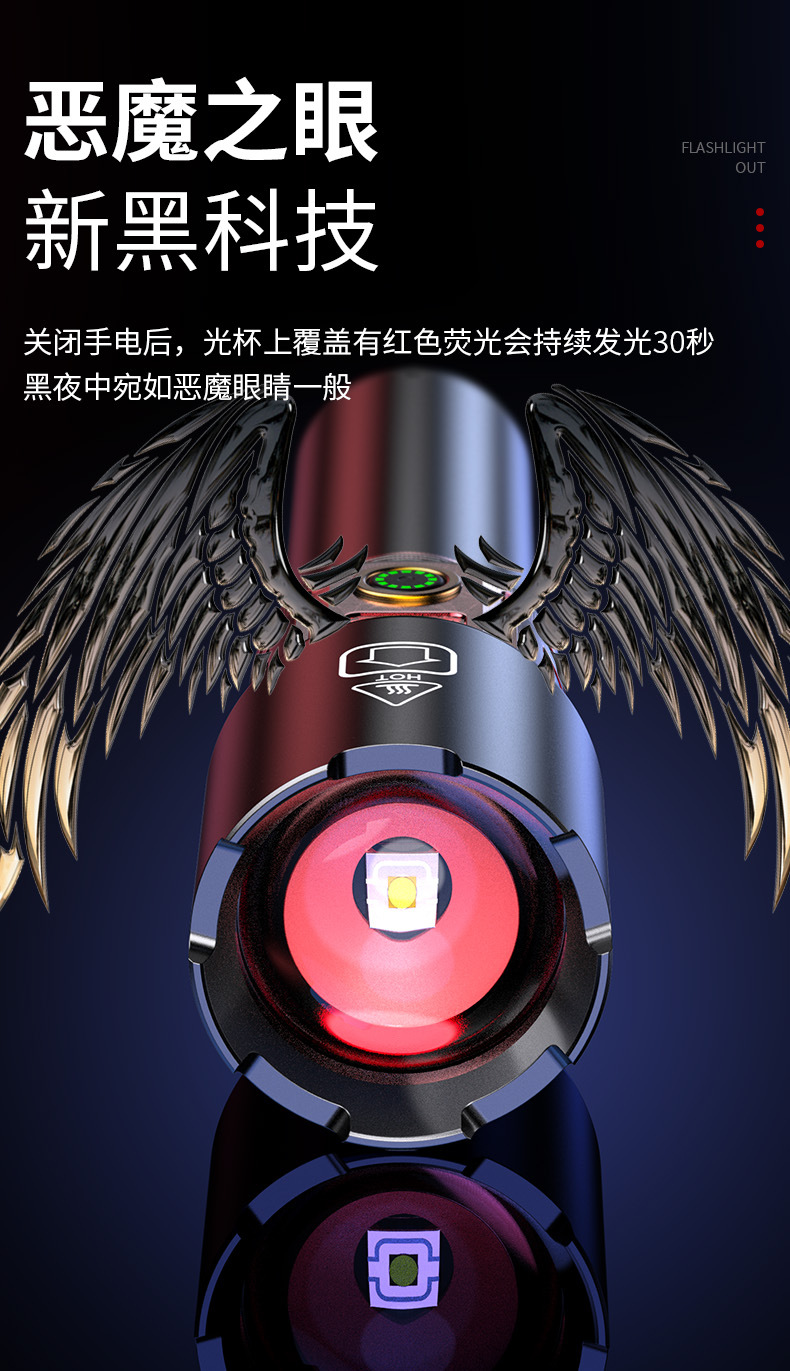 跨境新款户外手电筒强光聚光炮十万流明数显白激光手电筒充电便携详情6