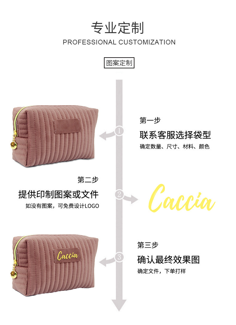 Cross-border bestseller plush makeup bag, high appearance level striped skin care and cosmetics storage bag pic 5
