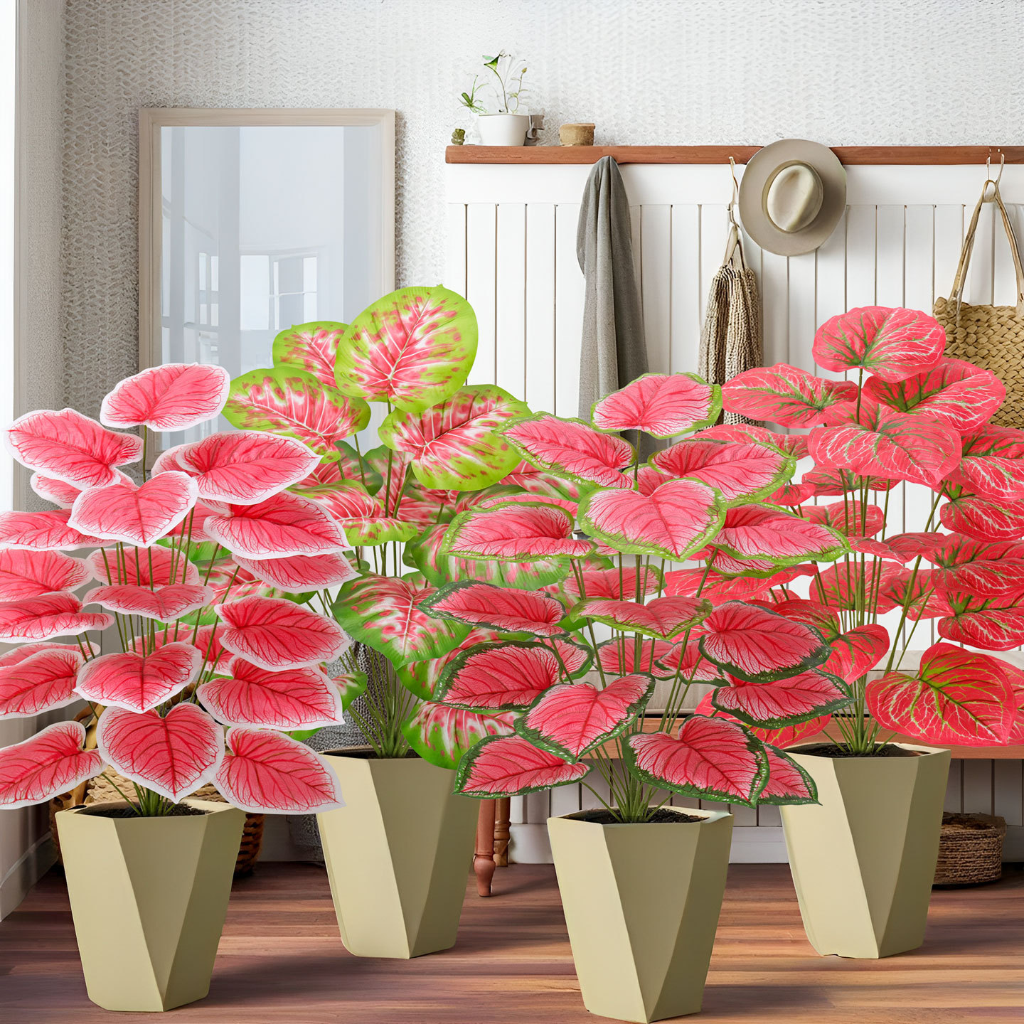 Artificial green plants, artificial flowers, wedding decorations, plastic red-leaf plants, Nordic-style indoor and outdoor floor-standing decorative items pic 16