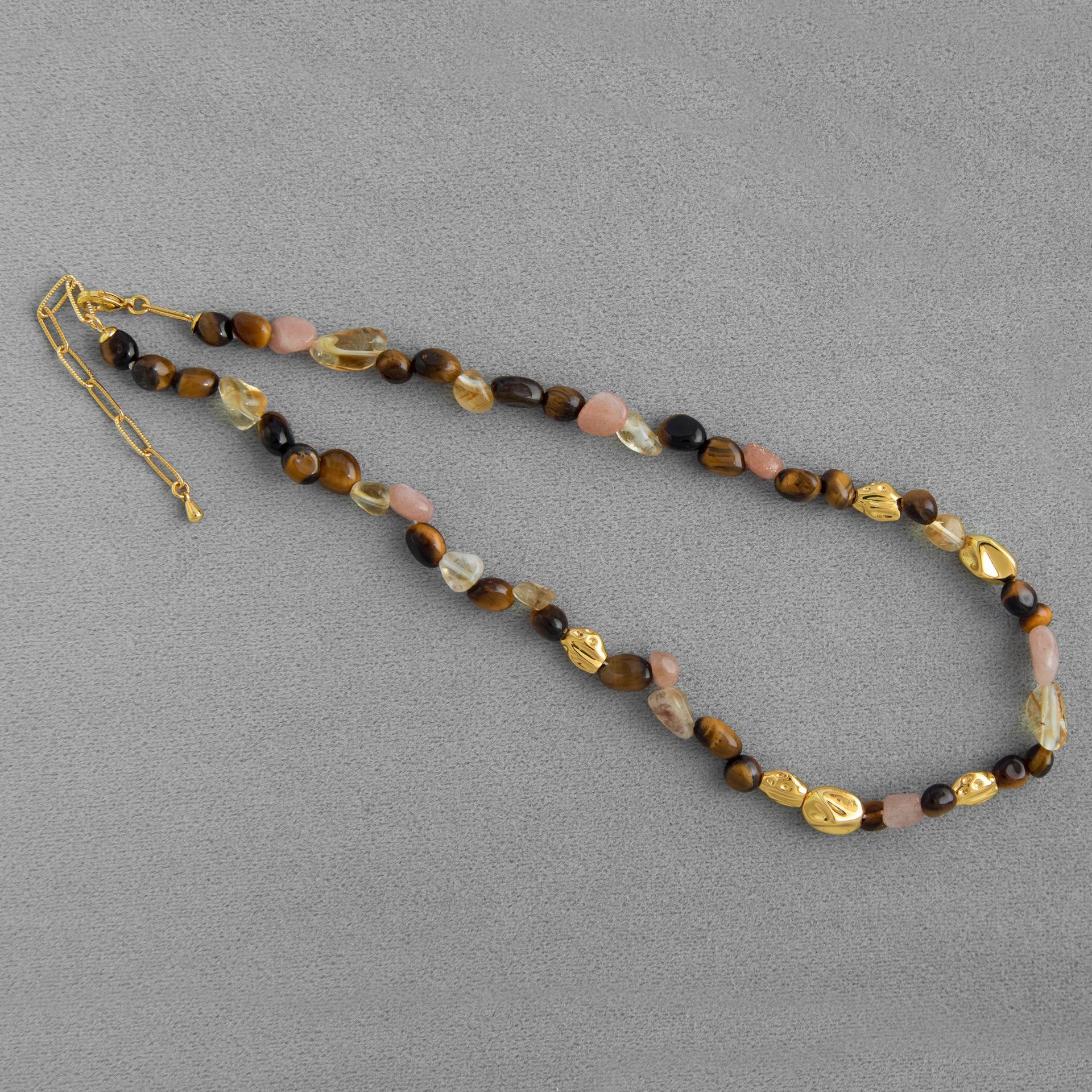 MONV*家虎眼石项链 新中式小众设计不规则天然黑玛瑙串珠锁骨链详情4