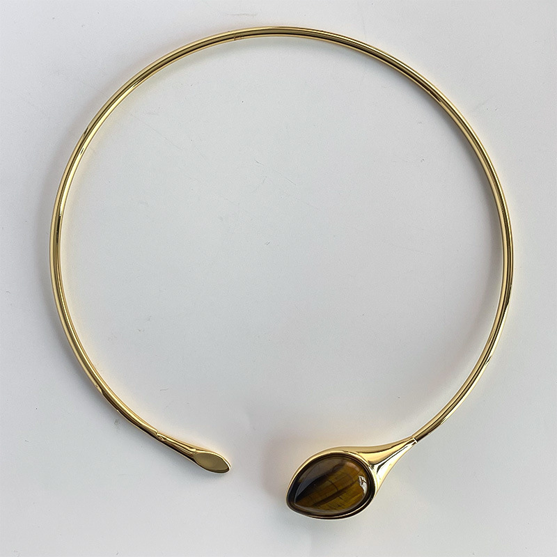 小众设计感蛇形天然虎眼石银色项圈个性简约时尚独特高级感项链详情3