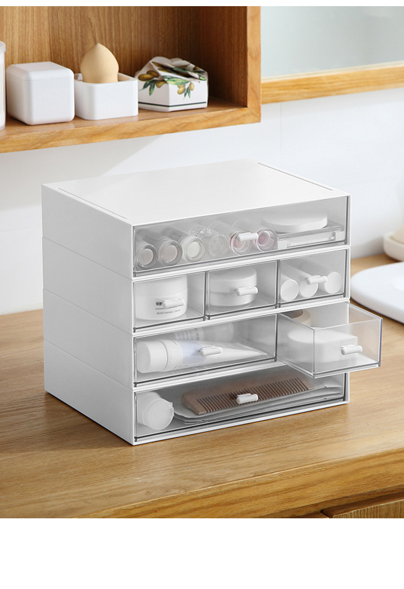 桌面收纳盒多层抽屉式桌面杂物文具整理盒化妆盒子家用防尘置物架详情14