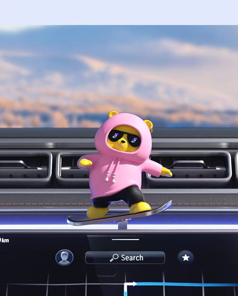 The new Dynamic Bear car decoration, a creative car cartoon skateboard bear, is a sliding decoration for the central control screen inside the car pic 12