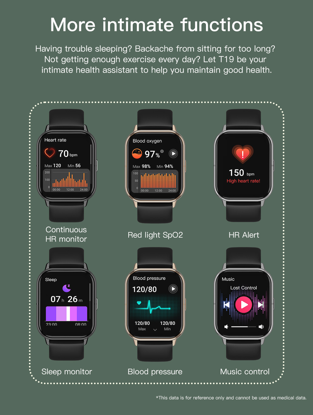 亚马逊爆款T19F蓝牙通话手表心率睡眠多运动音乐IP68防水智能手表详情11