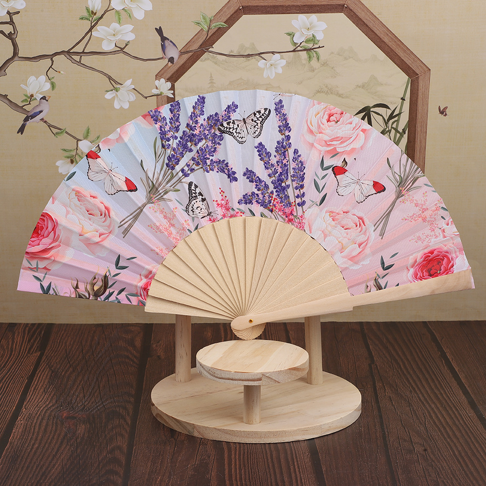 女士古风折扇色丁布扇子 原色骨冲花礼品促销扇子小巧精致夏季扇详情7