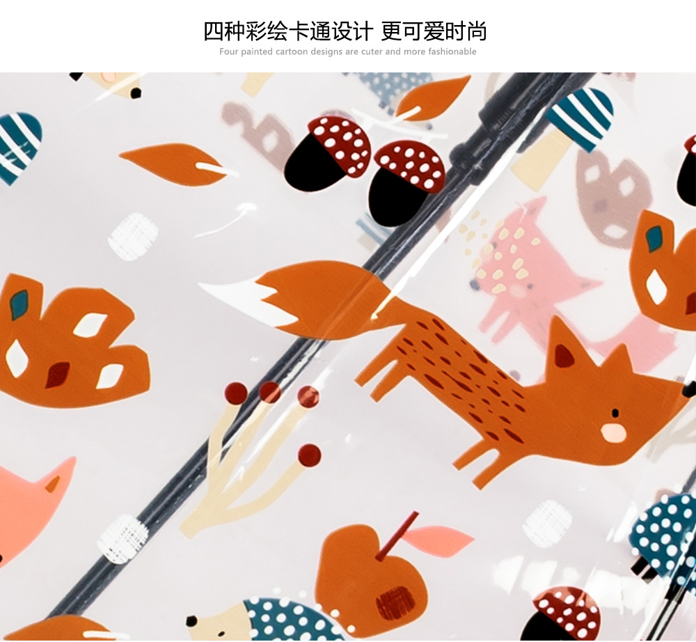 新款插画手绘儿童塑料雨伞男女幼儿园拱形透明伞厂家现货批发详情11