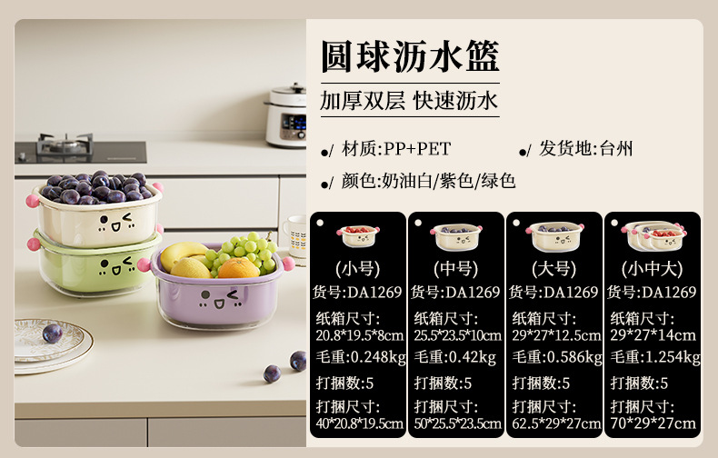 洗菜盆沥干篮双层设计多功能水果盘厨房大号可倒置防尘果蔬沥水篮详情5