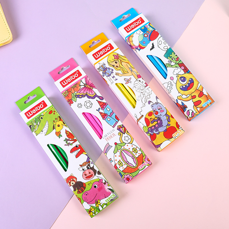 炜搏文具儿童木质卡通HB铅笔小学生可爱素描绘画自带橡皮盒装12支详情2