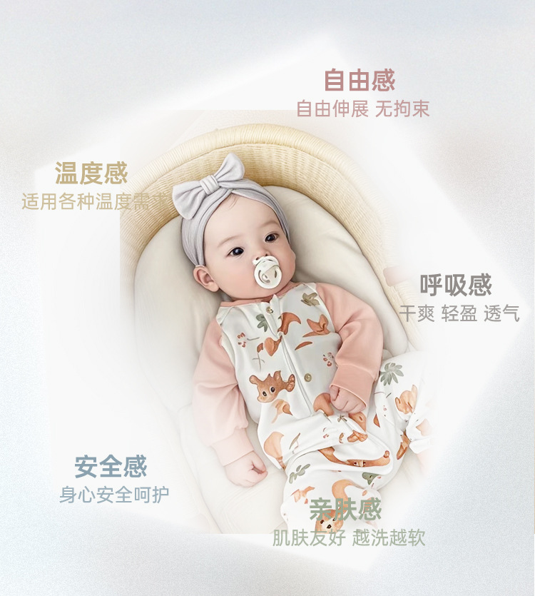春夏婴儿分腿睡袋竹棉双层透气防踢被新生儿长袖拼接四季通用薄款详情7