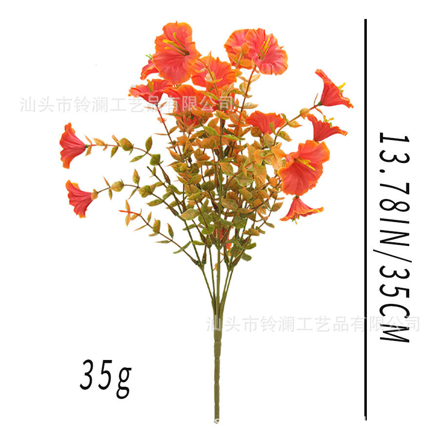 跨境热销 7头尤加利牵牛花把束家居花园户外装饰仿真花假花批发详情6