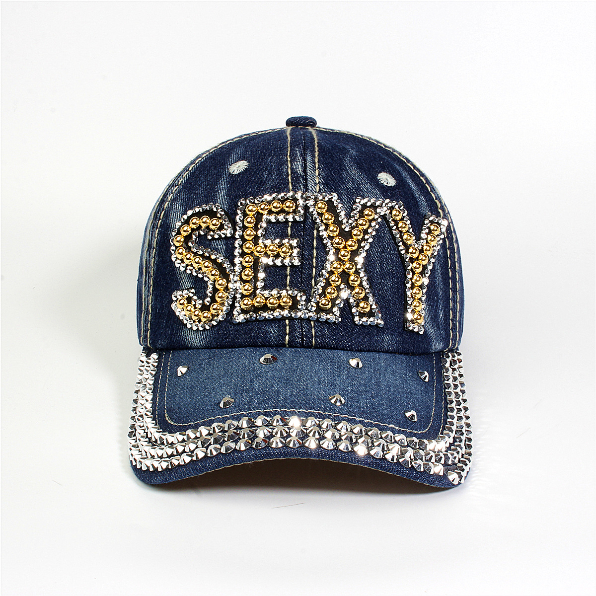 跨境外贸新款牛仔布女镶钻欧美国休闲成人棒球帽时尚洋气鸭舌帽子详情37