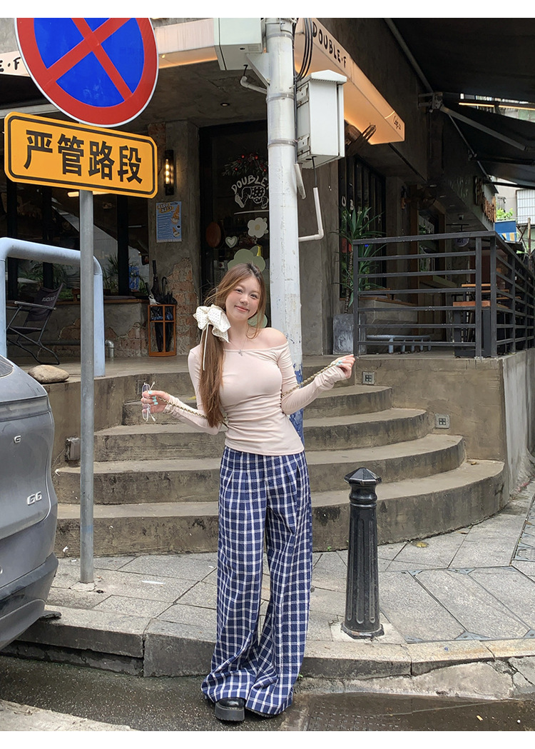 纯欲辣妹修身显瘦露肩长袖T恤女装早秋设计感百搭打底衫学生上衣详情15