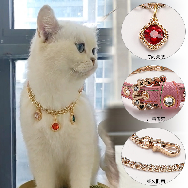 Pet supplies: Diamond buckle cat and dog collars, small dog pink pet necklaces, leash, cat and dog supplies pic 2