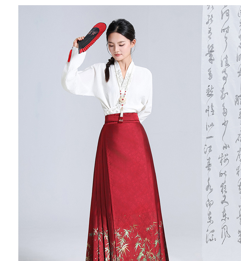 原创幻彩红竹马面裙汉服女订婚礼服新中式中国风日常新款醉梦夕风国潮详情8