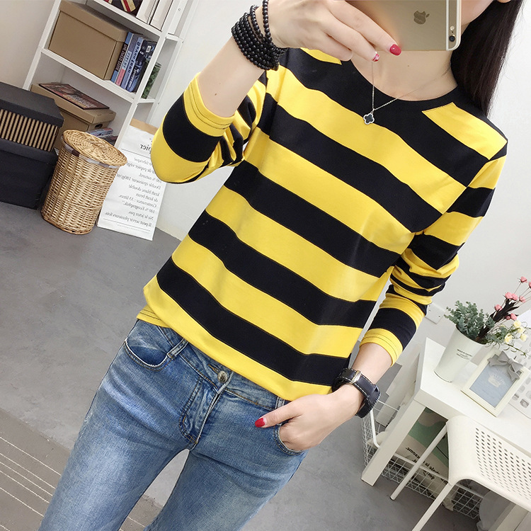 秋装胖mm加肥加大码宽松纯棉长袖t恤女装中年妈妈打底衫条纹上衣详情13