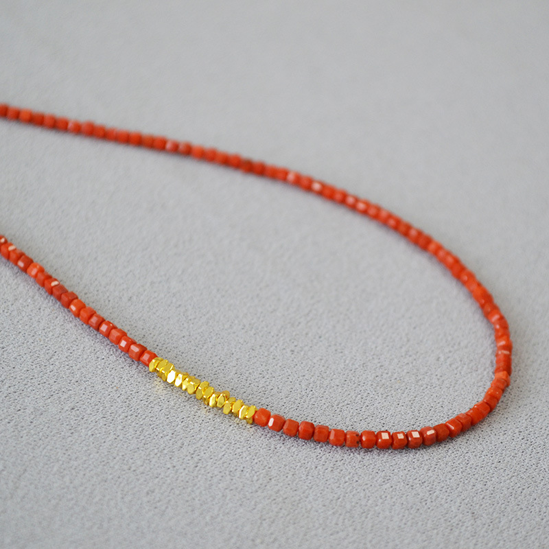 国潮新中式小众设计南红玛瑙切角方粒真石碎银子串珠简约项链手链详情3