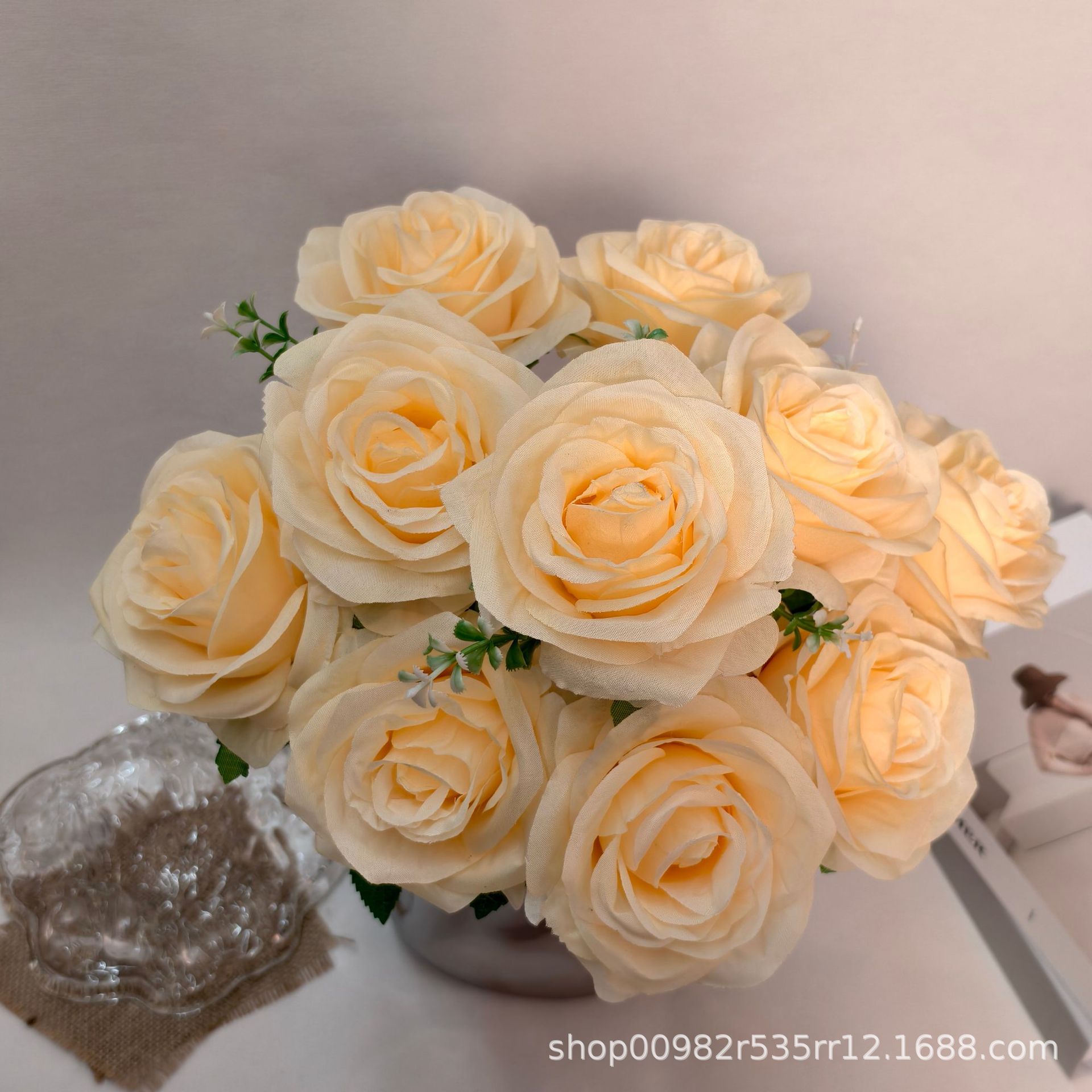 厂家批发10头玫瑰仿真花婚庆婚礼堂装饰玫瑰花假花外贸跨境西洋玫详情8