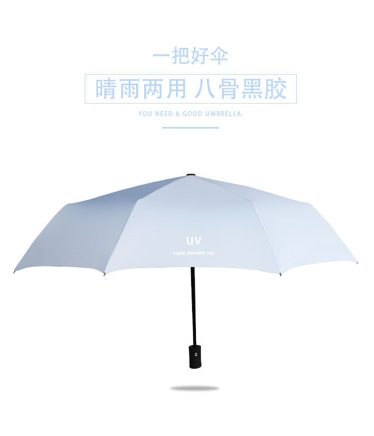 Automatic umbrella, Korean girl UV folding umbrella, sun protection umbrella, parasol, sunshade umbrella, unisplendable black rubber umbrella, fixed logo pic 3