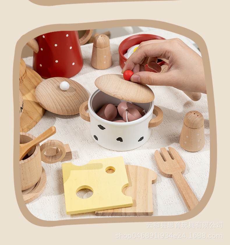 Inicio niños cocina de madera ollas de leche cocina tetera té de la tarde comida occidental postres pan catéchum-food set pic 41