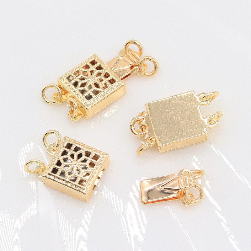 Zhongxing 14K real gold hollowed-out square pattern clasp necklace bracelet with end buckle connection diy accessory pic 4