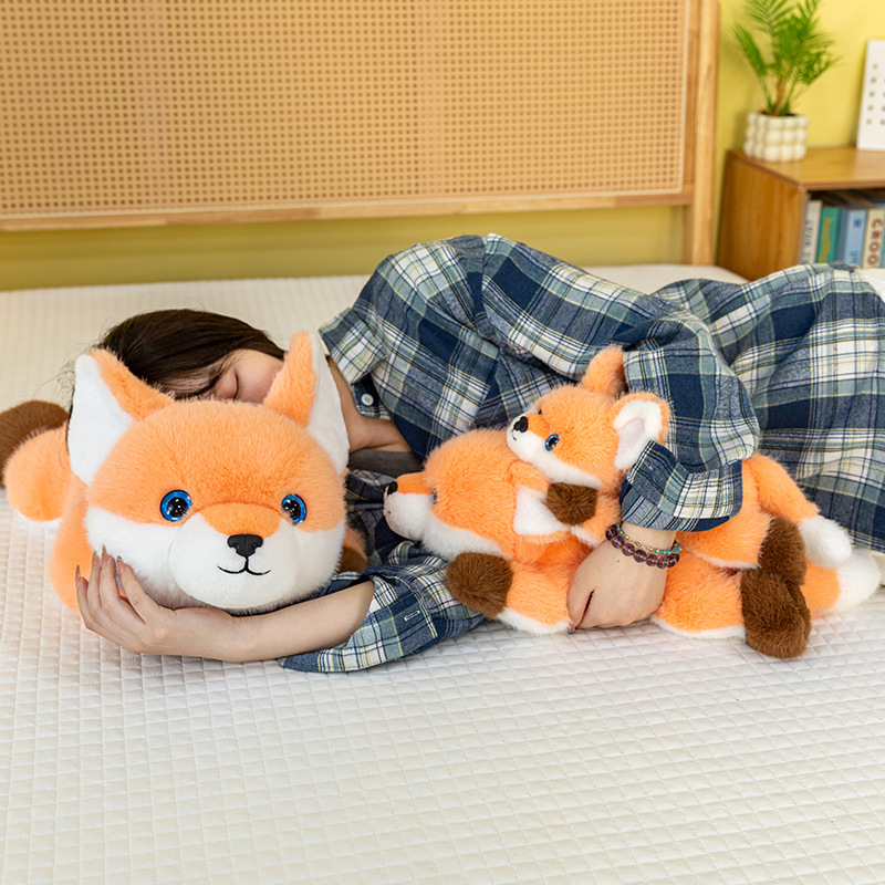 爆款可爱趴姿狐狸仿真动物跨境内带颗粒毛绒玩具公仔礼物玩偶批发详情14