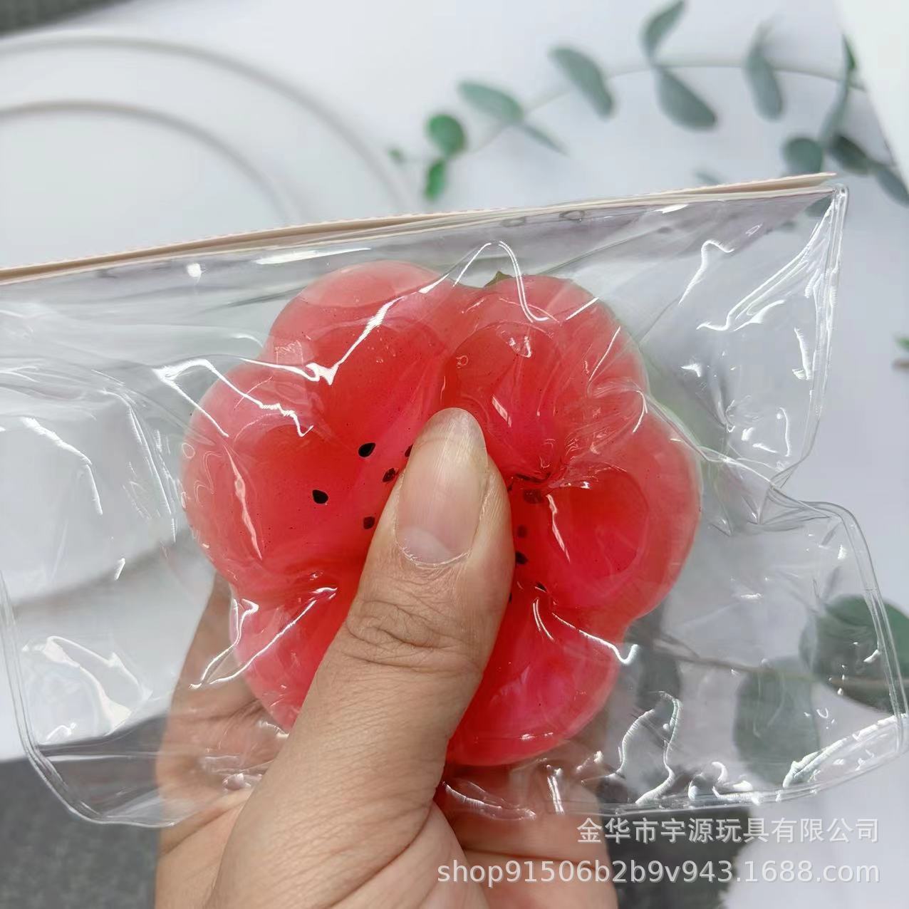 夏日限定西瓜色透明拉链袋猫爪碎泥手感捏捏乐解压玩具迷你详情3