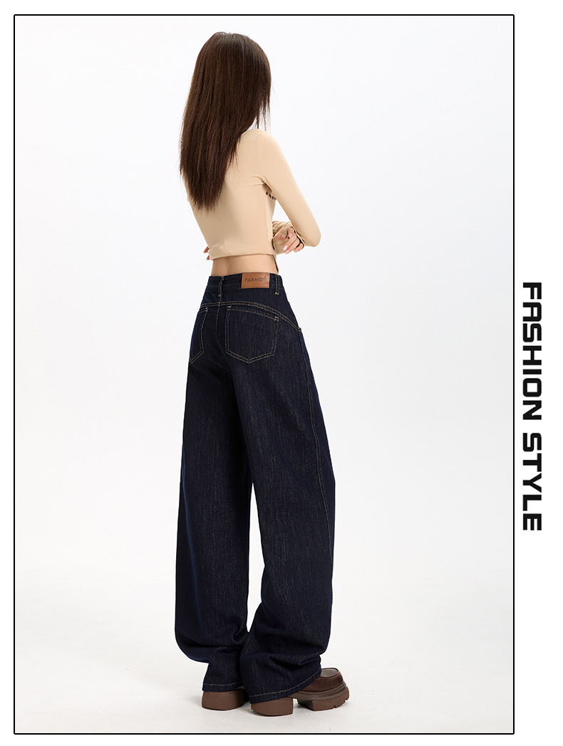 丹宁蓝色宽松廓形弯刀牛仔裤女2025年秋季新款高腰显瘦直筒阔腿裤详情17