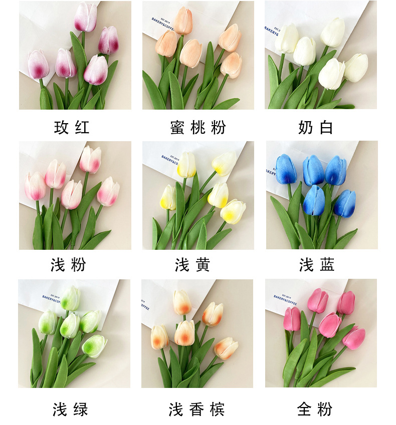 PU mini tulip simulation flowers, artificial bouquets, living room decoration flowers, table flowers, arrangement flowers, floral art, photo bouquets wholesale pic 5