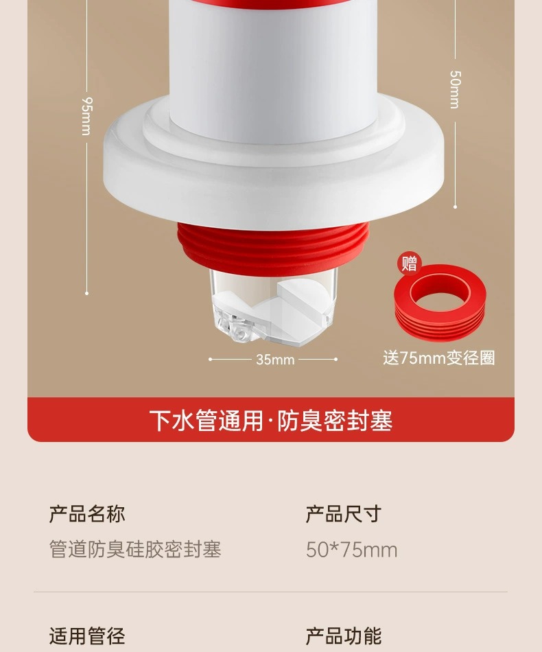 厨房下水管防返臭神器洗衣机排水管下水道防反水溢水塞75管密封圈详情16