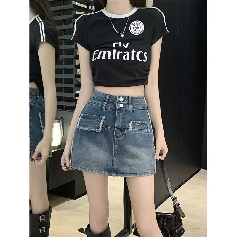 高腰牛仔半身裙2023夏季新款时尚韩版显瘦包臀复古a字短裙潮批发详情3