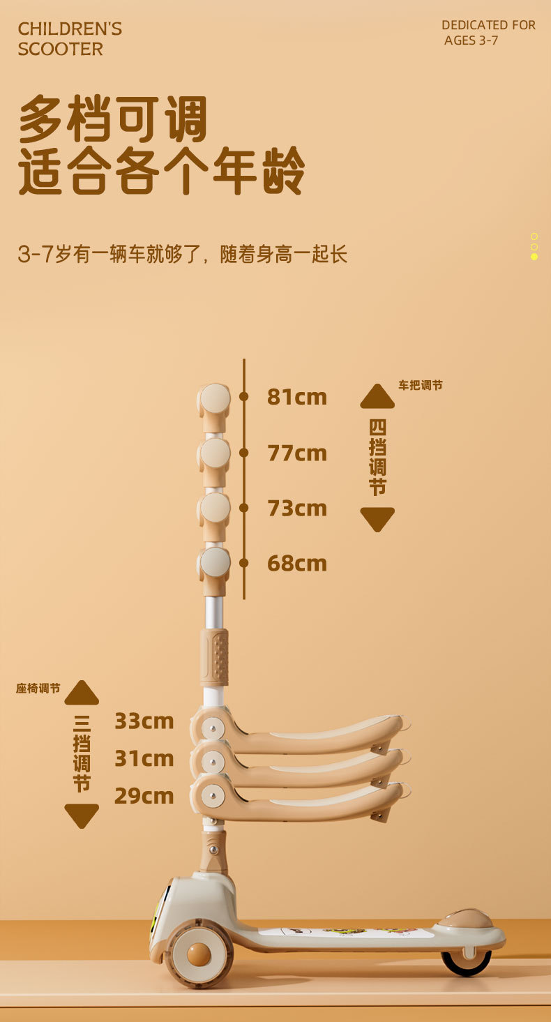 滑板车儿童1一3一6一12岁 男孩女童小孩宝宝踏板滑滑车溜溜三合一详情5