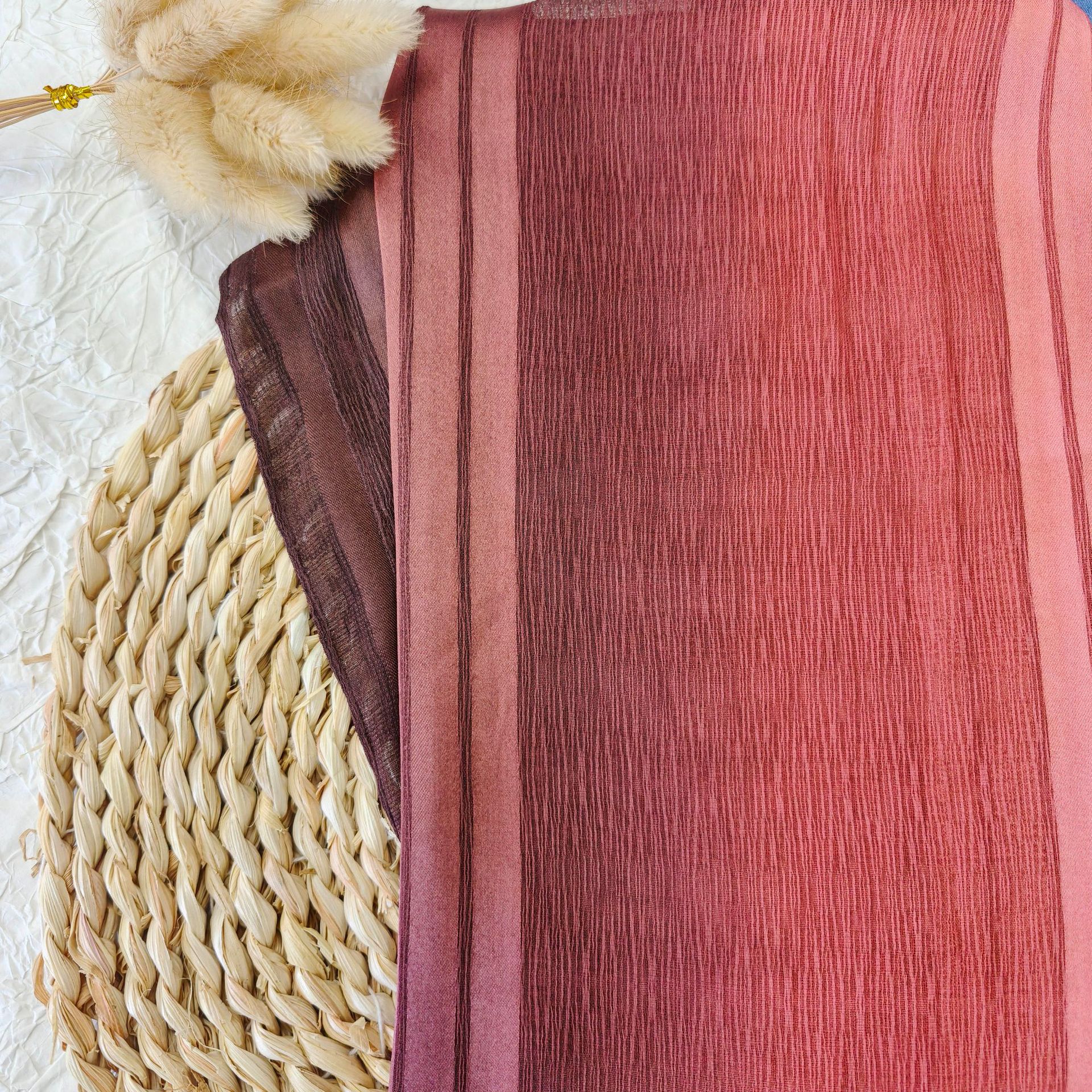 女式时尚百搭围巾头巾条纹褶皱设计渐变中东阿拉伯包头巾详情8