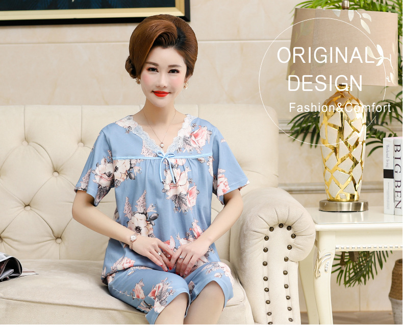 Middle-aged and elderly women wear summer short-sleeved, thin cotton clothes. Middle-aged women wear summer round-neck home clothes. Grandmothers and the elderly pic 8