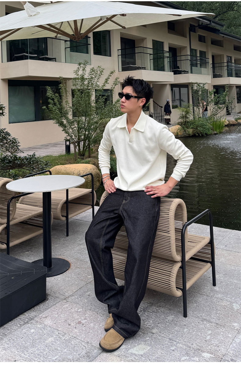 AUTICUP American retro hand-stitched, non-fading, natural cow jeans, slimming, loose 13.5-ounce straight-leg pants pic 4