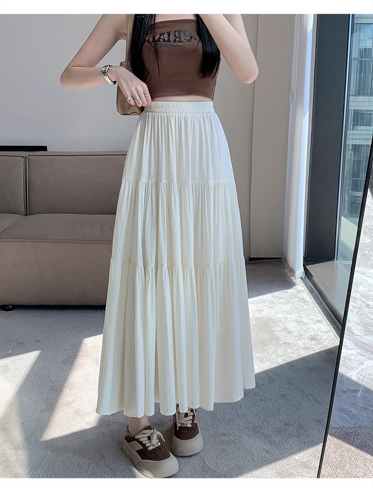 蛋糕裙半身裙女2024新款夏气质高腰显瘦梨形身材a字大摆白色长裙详情8