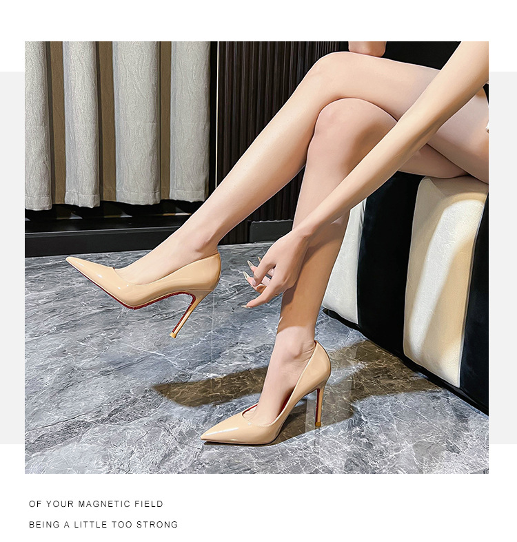 C家水钻红底侧空全包细高跟鞋女尖头浅口性感气质百搭法式网红详情12