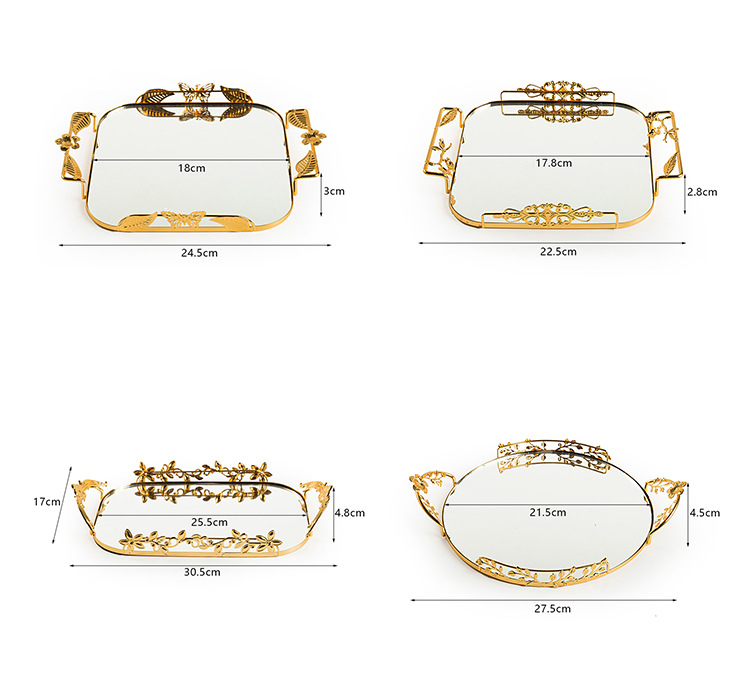 European-style light luxury oval-shaped pastry and fruit plate, metal ironwork mirror candy tray, photo display, jewelry storage pic 14