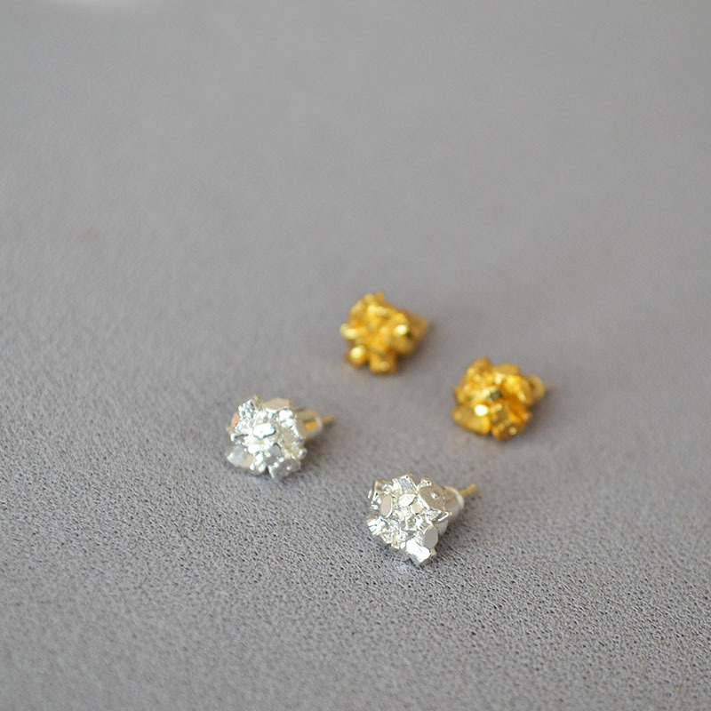 如钻一般闪耀金属光泽不规则晶簇芽简约黄铜镀金镀银925银针耳钉详情9