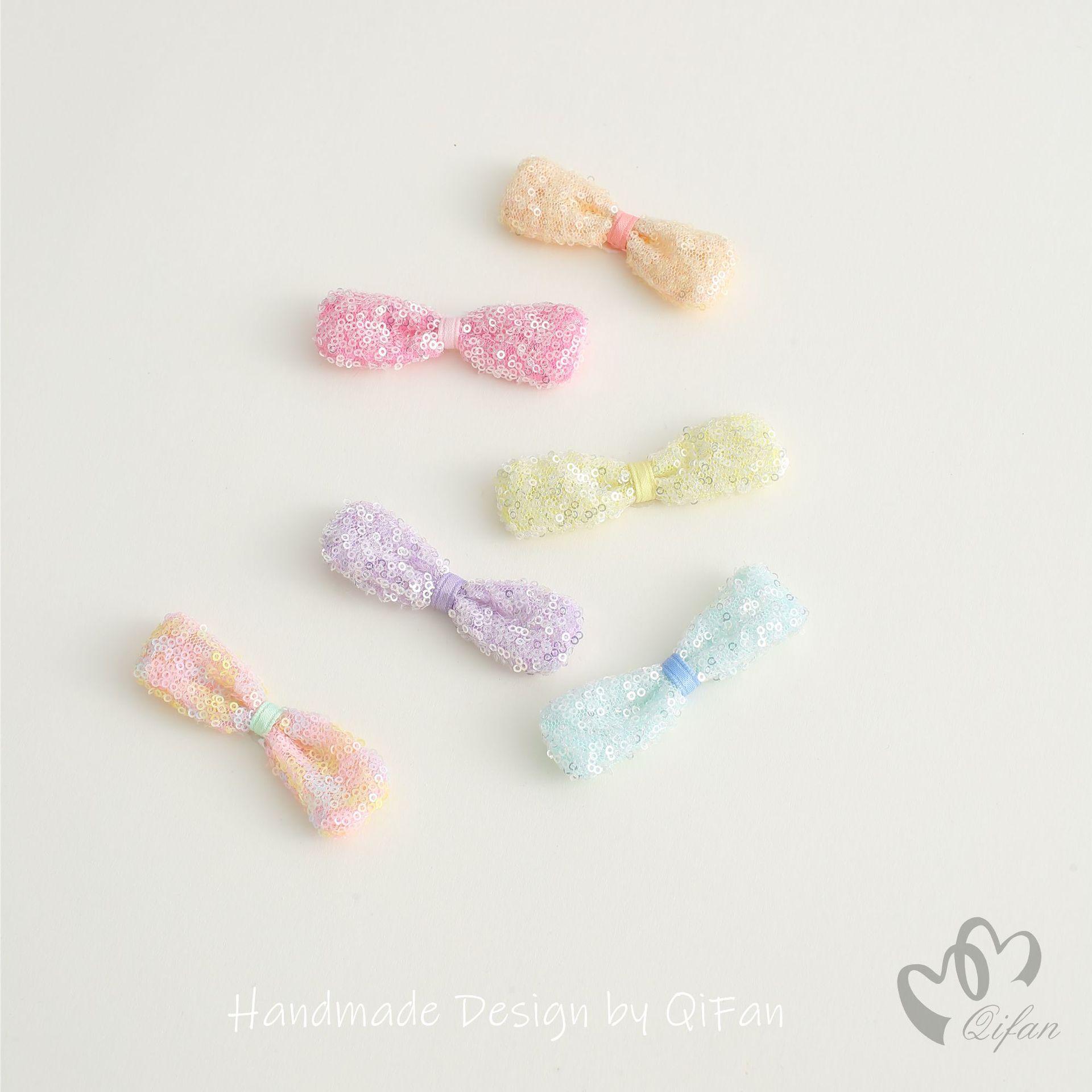 亮片蝴蝶结手工布艺蝴蝶结配件儿童发饰发夹女孩服饰配件详情5